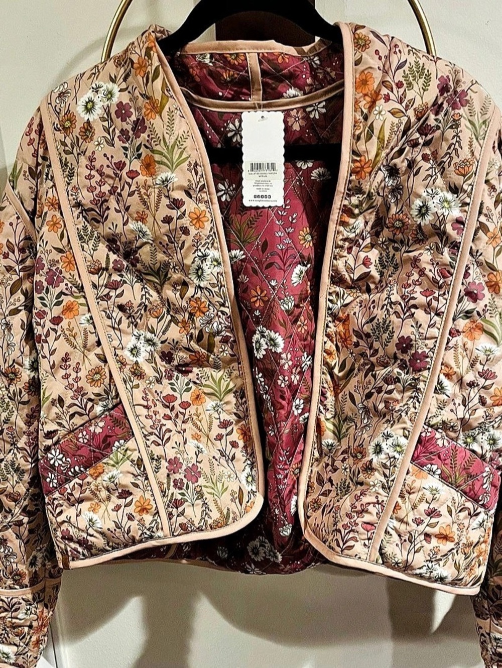 Simply Southern Ophelia Quilted Jacket in Pink & Cream